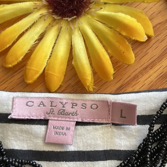 🌺 CALYPSO ST. BARTH; Luxury, Embroidered, Black/White Striped Beach Cover-Up L! - Picture 3 of 12